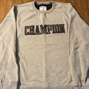 Champion Gray Crewneck Sweater with Ribbed Cuffs